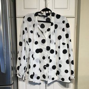 Eloquii Black & White Dot Neck Tie Button Up Blouse Size 18